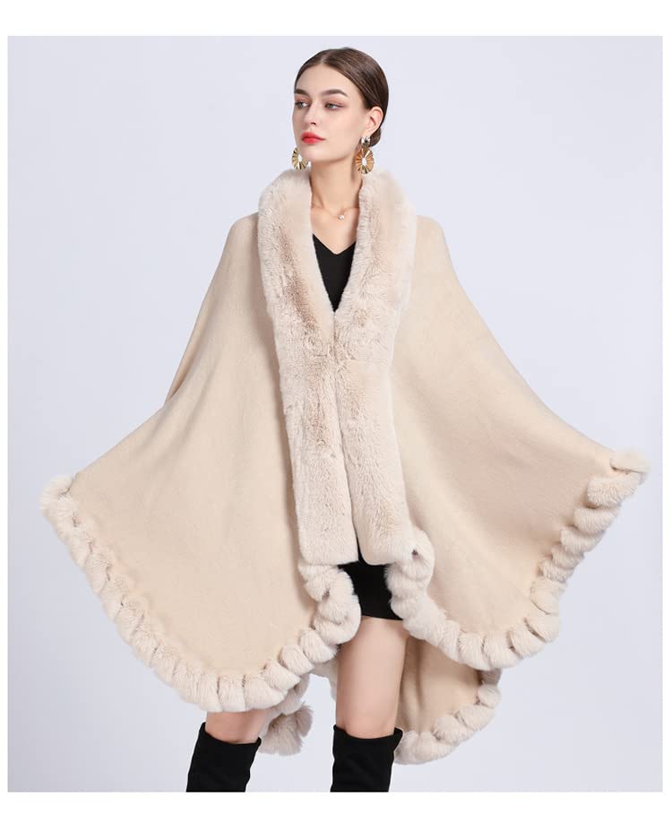 Coprispalle Elegante,Poncho Invernali da Donna in Maglia, Marrone Collo in Pelliccia Sintetica Rifinitura Aperta sul Davanti Cardigan Mantella Sciarpa Calda Oversize Coperta Avvolgente Eleg