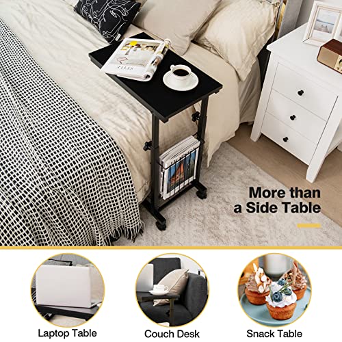 Tangkula Rolling Height Adjustable C Table, Mobile Couch Desk Sofa Side Table Coffee Tray, Living Room Snack Table Side Table Notebook Tablet, Portable Bedside Table Sofa Table #TOP7