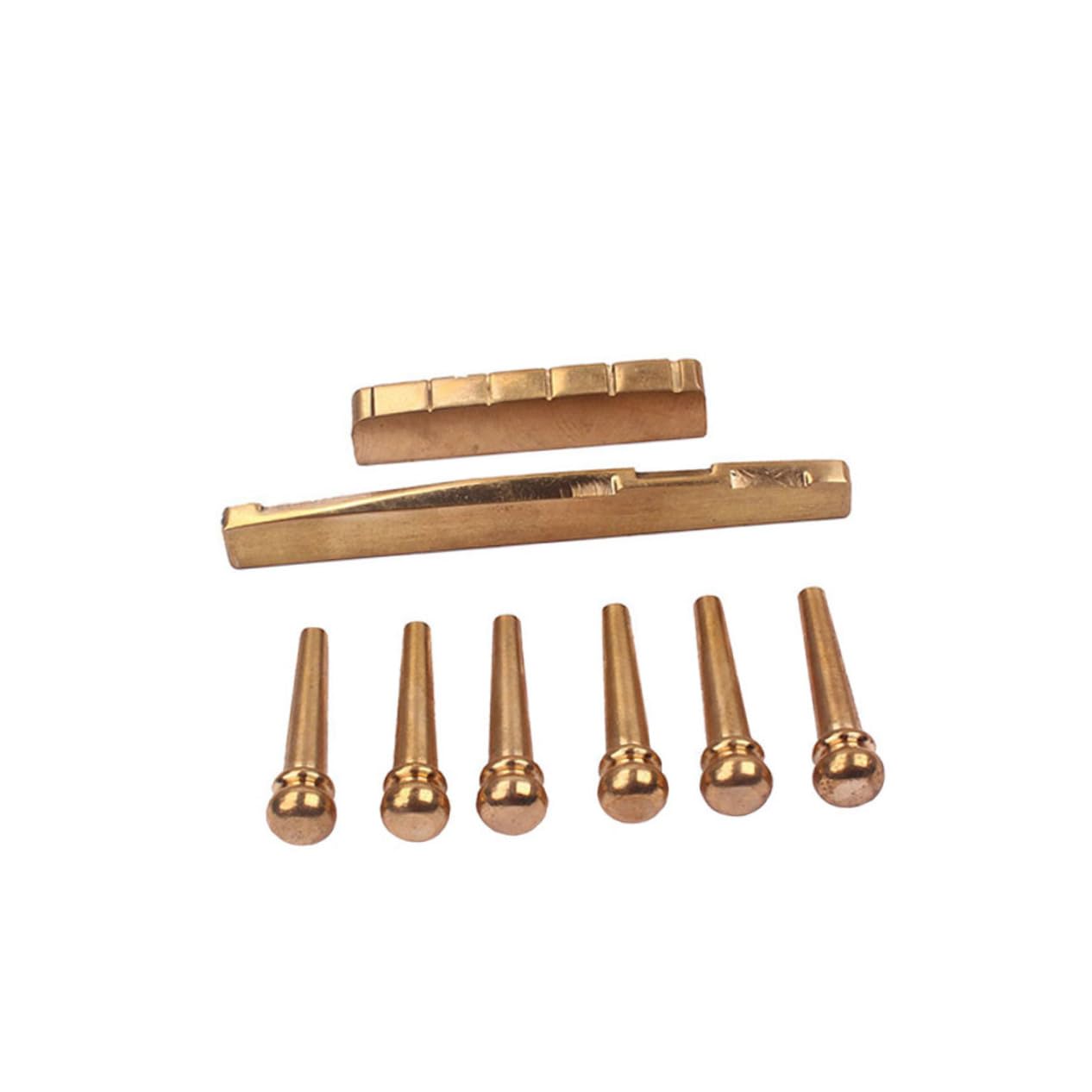 ifundom Acoustic Guitar Brass Bridge Saddle and Nut Set Guitar Pins Accessories Replacement Parts for Bone Nut