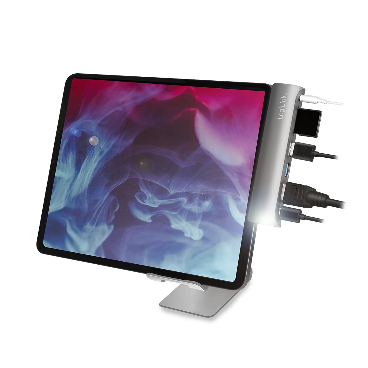 LogiLink UA0385 - USB 3.2 Gen 1 stacja dokująca do iPad Air, iPad mini i iPad Pro, 7 portów, USB-C PD, srebrna/czarna