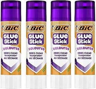 BIC Coloured Glue Stick - Pack of 2 - Purple Glue (Dries Clear) - Washable from hands and clothing - Solvent-Free, 8 g each