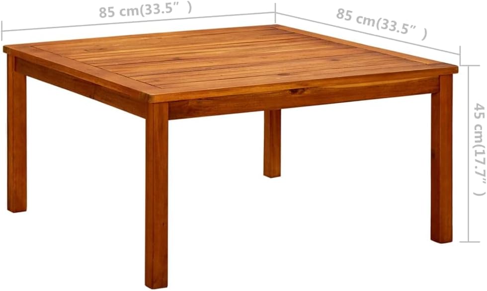 Solid Acacia Wood Coffee Table with Oi Finish, Medium Square Patio Table 33.5 x 33.5 in Durable Outdoor Furniture for Garden, Terrace, and Patio Seating Four People