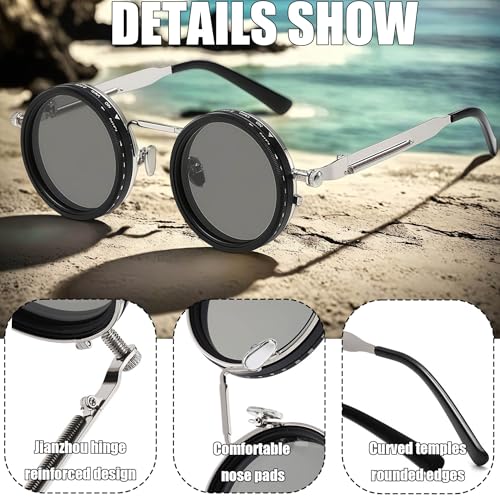 Ballee Sunglasses, Retro Metal Punk Cross-Mirror Rotating Color-Changing Polarized Sun, Adjustable Tint Sunglasses3