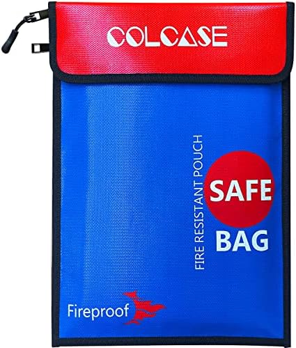 COLCASE Fireproof Document Bag (2000 ℉)15 x 11 Inches Upgraded 2 Pockets Silicone Coated Fireproof and Waterproof Bag Fireproof Safe Bag Storage for Money, Documents, Jewelry and Passport