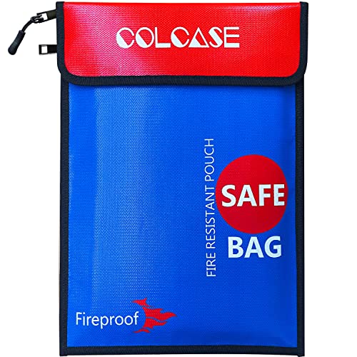 Colcase Fireproof Document Bag (2000 ℉)15 X 11 Inches Upgraded 2 Pockets Silicone Coated Fireproof And Waterproof Bag Fireproof Safe Bag Storage For Money, Documents, Jewelry And Passport #TOP19
