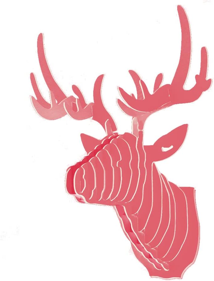Hooshing Deer Head Wall Decor Antlers Trophy Sculpture DIY 3D Puzzle Red Upgrade Wall Decoration for Living Room Office