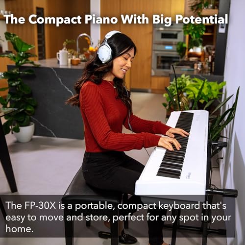 Image of Roland FP-30X 88-Key Digital Piano - White Bundle with Adjustable Stand, Bench, Sustain Pedal, Online Piano Lessons, Instructional DVD, and Austin Bazaar Polishing Cloth