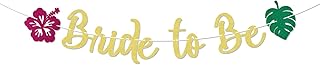 Tropical Bride to Be Banner - Summer Beach Bachelorette Banner, Summer Hawaiian Luau Beach Bridal Shower Wedding Engagement Party Decorations Gold Glitter