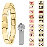 papasgix Italian Charm Bracelet Charms Gold Silber Anhänger Set 9mm Italian Charm Armband Glieder für Damen DIY Bracelet Tool Module Charms für Armbänder Kette (22er Gold Schwarz)