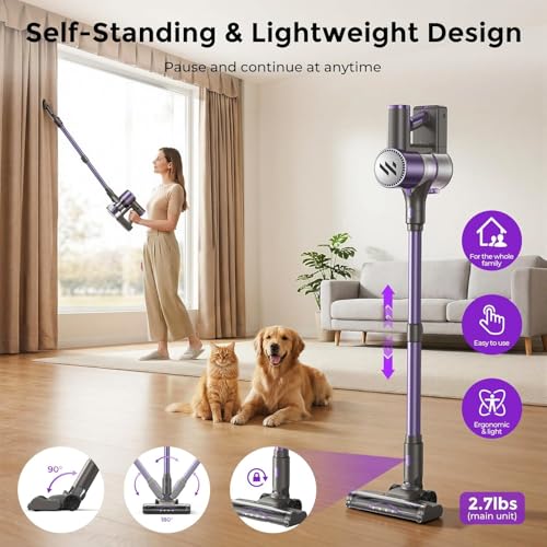 Image of Cordless Vacuum Cleaner,Vacuum Cleaner for Home with Brushless Motor,Lightweight Stick Vacuum with Self-Standing and Touch Screen,Hardwood Floor Vacuum for Pet Hair,Carpets,Tile(Eggplant Purple)