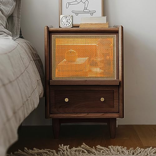 Moderna mesa auxiliar de madera con luces integradas, cajón grande y estante de almacenamiento, elegante mesa auxiliar para dormitorio y sala de estar, diseño funcional de color versátil