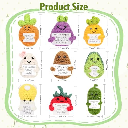 Mini Positive Crochet Animals & Vegetables with Encouragement Cards, 9PCS Handmade Emotional Support Gifts for Women Men, Best Friends, Coworkers, Christmas, Birthday, Desk Decor, Office, Home Decor — view 5