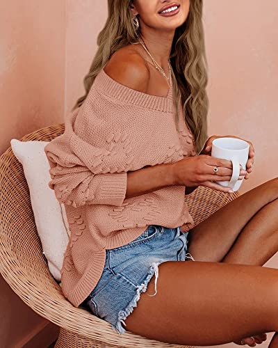 Tutorutor Womens Cute Heart Love Print Valentine Sweater Tops Oversized Crew Neck Dot Ball Loose Knitted Jumper Pullover3