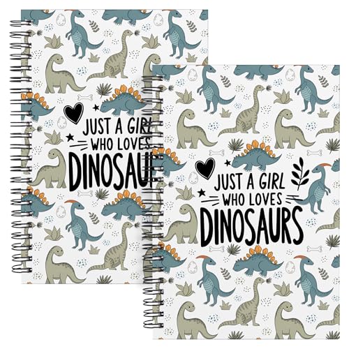 Dinosaurs Gifts 2Pcs Cute A5 Spiral Notebook Just a Girl Who Loves Dinosaurs Inspiration Gift For Women Birthday Gifts for Friends Daughter Dinosaur Journal For Work Writing(2 Spiral-loves dinosaurs)