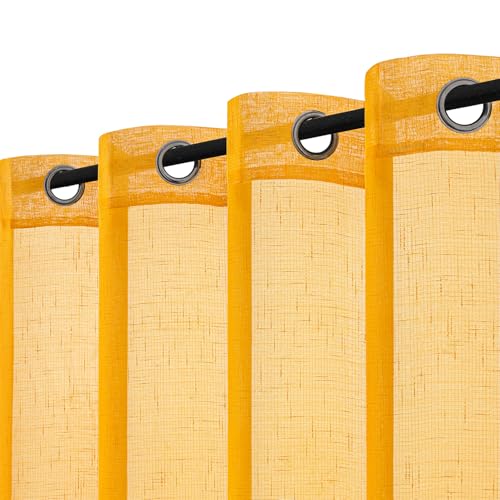 Woaboy Rideaux Aspect Lin Translucides avec Œillets Lot de 2 Panneaux 140x225 cm Voilages Filtrant la Lumière pour Intimité et Décoration Élégante Jaune...