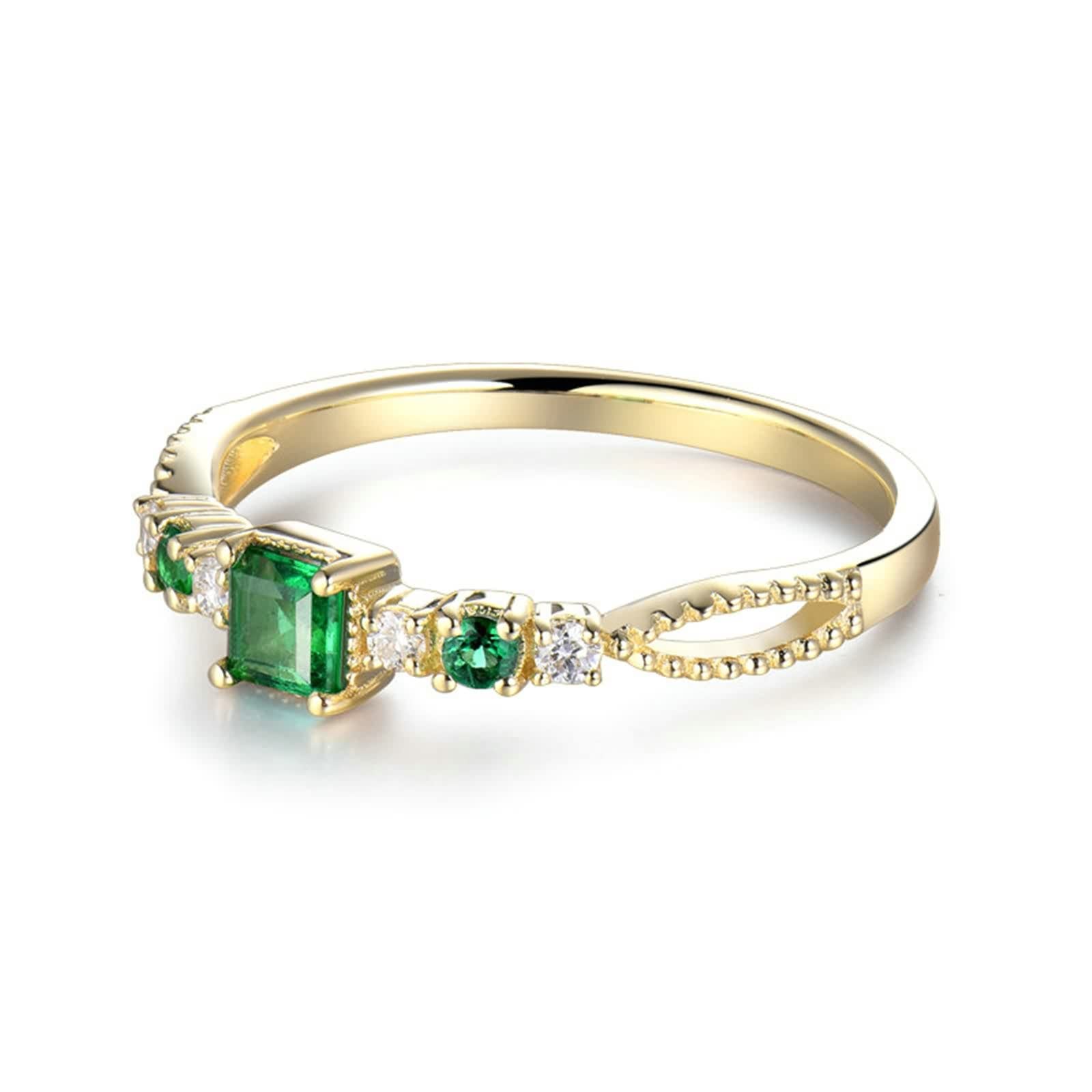 Anillos Mujer con Esmeralda, Anillos Novios Oro Amarillo para Esposa Novia Ajuste Cómodo