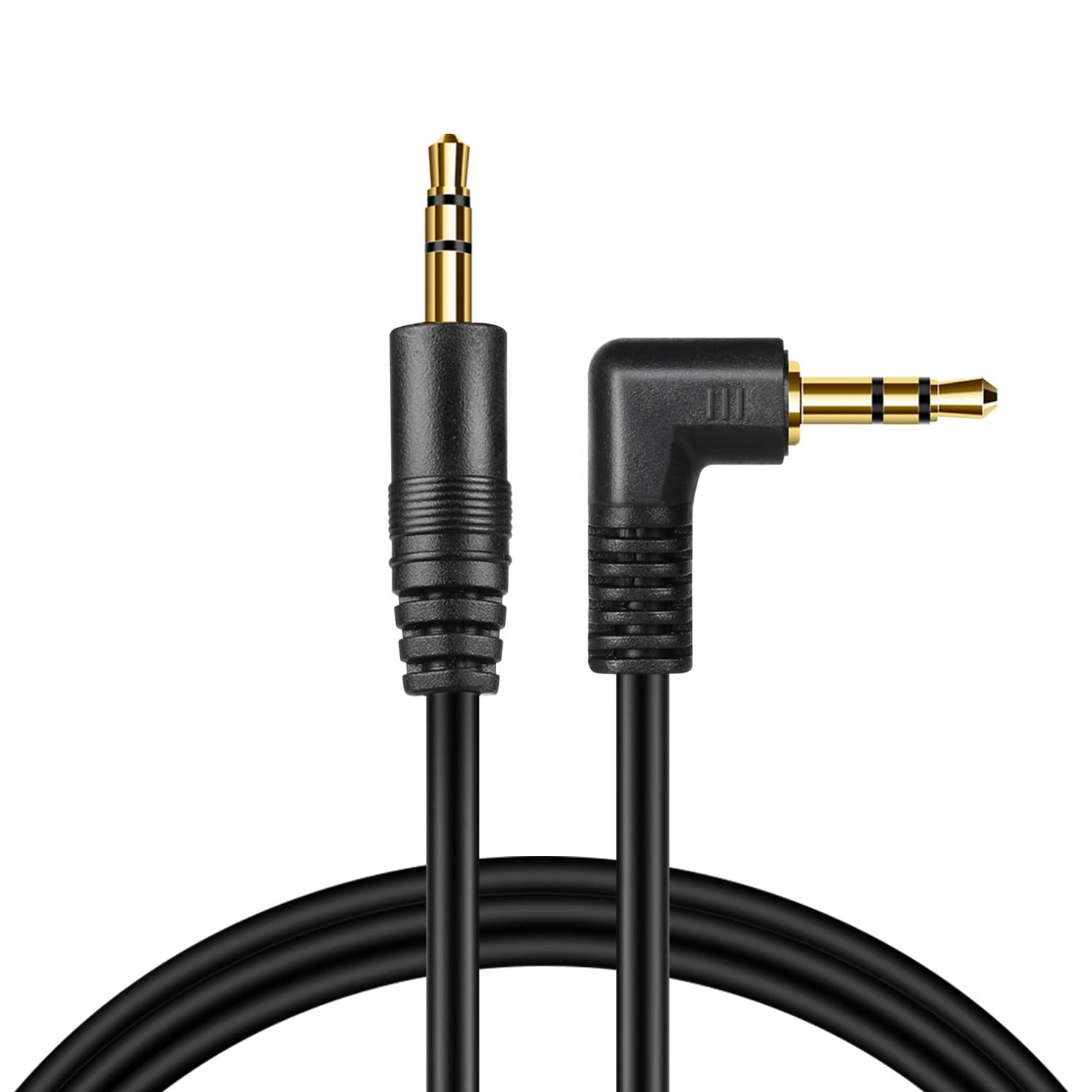 TNP Cavo audio 3,5 mm maschio-maschio AUX (0,91 m) - cavo AUX angolato a 90�� - connettore TRS placcato oro per cuffie per autoradio, smartphone, tablet, computer, altoparlante