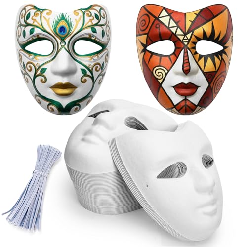 Nicunom 50 Pcs Paper Mache Mask, DIY Craft Full Face
