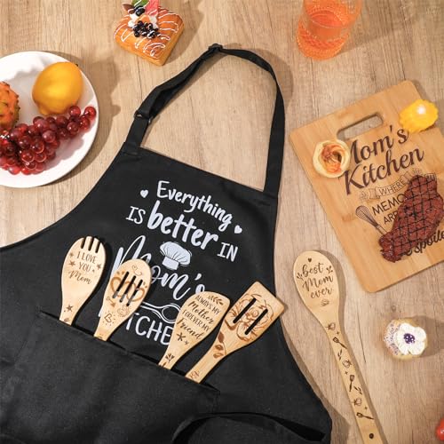 Xlsxexcl GIFTS FOR MOM Funny Mom Apron - Everything Is Better In Mom'S Kitchen, 6-Piece Wooden Utensil Set Cutting Board With Cooking Utensil, Best Mom Gift, Mother'S Day Gifts thumb #5