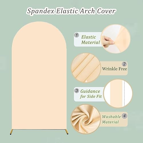 Miniatura 6 de Cubierta para Arco de Boda (7.2 pies, 6.6 pies, 6 pies) Juego de 3 Cubiertas de Telón de Fondo de Arco de Spándex para Fiesta de Cumpleaños, Baby