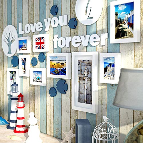 Lizp Azul Mediterráneo Foto Marco Pared Madera Maciza Creativo Conjunto De Marcos De Fotos Multiples para Pared Marco De Fotos Collage Modernos Foto De La Pared para Regalo Ideal Cover