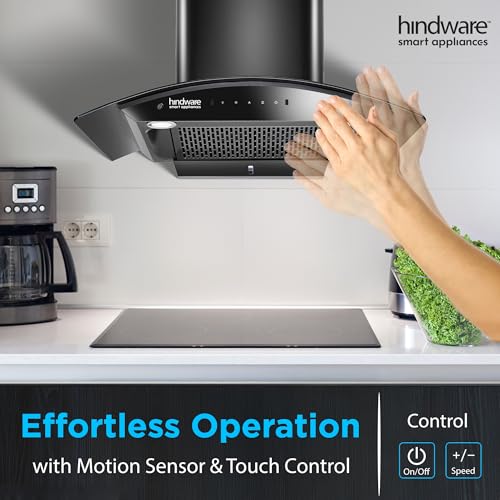 Image of Hindware Smart Appliances | Nadia IN 75 cm Chimney | 1500 CMH |Curved Glass | Filterless | Auto Clean | Touch Control, Motion Sensor | 10 Yrs Warranty on Motor & 2 Yrs on Product (Black)