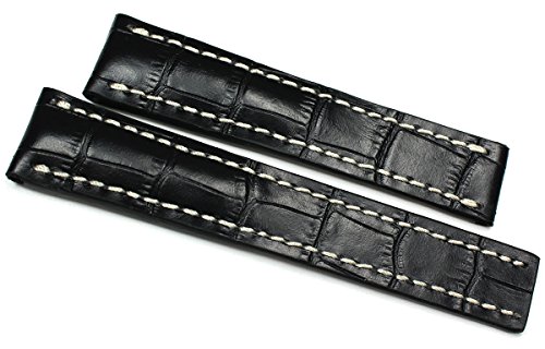 Breitling Band bracelet cuir fait à la main RIOS de 20 mm noir coutures blanches