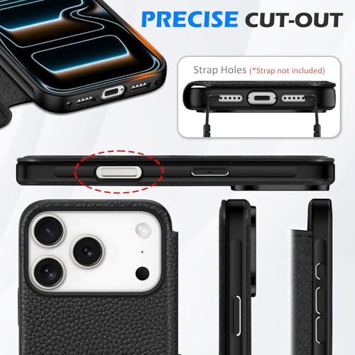 SHIELDON Genuine Leather Slim Case Wallet for iPhone 17 Pro 6.3" 5G 2025 | Wireless Charging, Folio, Magnetic Closure, RFID Blocking Credit Card Slot, Shock-Absorbent Phone Cover - Pebbled Black by SHIELDON - Image 7