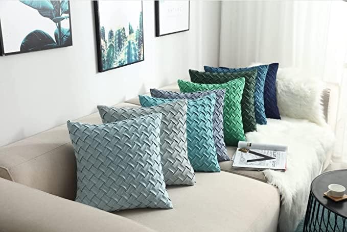 Set of 2 Car Backrest Hand Woven Suede Cushion, Living Room Sofa Pillow Covers Throw Pillow Covers (18x18 Pack of 2, Water Blue)