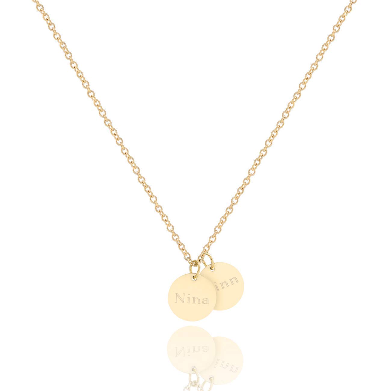 NOVA – Personalisierte Kette mit Gravur für Damen | 2x 10mm Anhänger für Namen | Geschenk für Geburtstag, Valentinstag, Muttertag, Jahrestag | Edelstahl Silber, 18K Vergoldet & Rosévergoldet | Schmuck