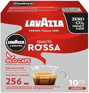 Lavazza A Modo Mio Qualità Rossa, Coffee Capsules, Arabica and Robusta, Full and Sustained Taste, Intensity 10/13, Medium Roasting, Compostable, 16 Packs of 16 Coffee Pods (256 Capsules)