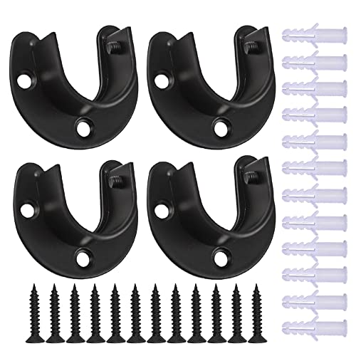 ZipSeven 1.5 Inches Shower Closet Rod Holder Set U Shaped Rod Support Hanging Rod Flange Socket Stainless Steel Curtain Pole Bracket (black)