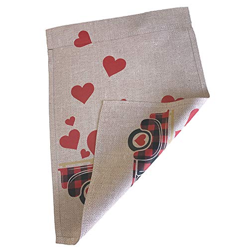 Happy Valentines Day Truck Garden Flag Red Buffalo Plaid 12 X 18 Double Sided Love Heart Truck Valentines Burlap Garden Yard Flags For Valentine's Day Decor Yard Outdoor Decoration #TOP5