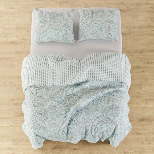 Levtex Home Spruce Spa Quilt Set - Full/Queen, Paisley Pattern in Soft Spa and Tan Hues, 3 Pieces - Image 2
