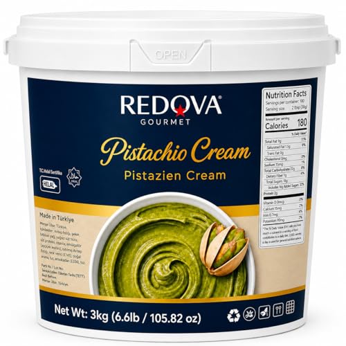 Redova 20% Pistachio Cream 6.6 lb (3kg) – Bulk Pistachio Butter Spread for Bakery & Foodservice – Dubai Chocolate Bars, Knafeh, Gelato & Ice Cream – No Palm Oil – Turkish Pistachio Paste