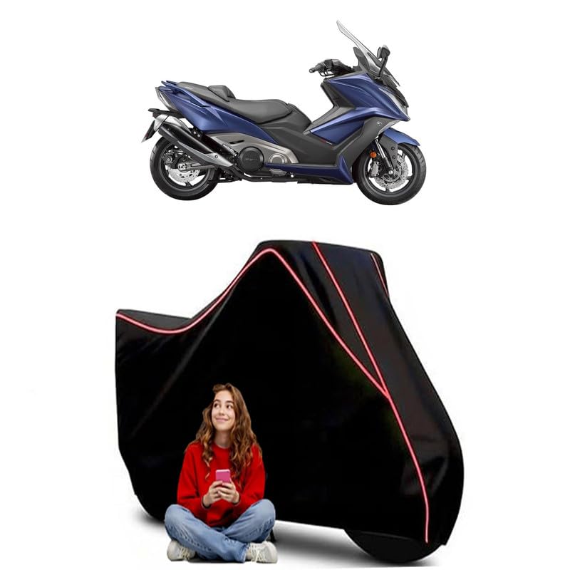 Image of Maxi Scooty Bike Cover Water Resistant Outdoor Use Universal Fit Scooters Motorcycles Heavy Duty UV Protection Dust Rain Scratch Resistant Elastic Bottom Black Blue Piping