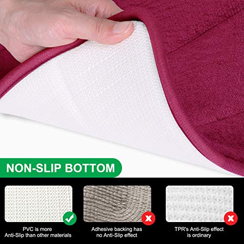 Buganda Memory Foam Soft Bath Mats - Non Slip Absorbent Bathroom Rugs Rubber Back Runner Mat for Bathroom Floors 24\" x 35.4\", Wine Red