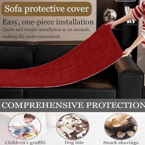 Housse de canapé extensible E 90x210 cm en fourrure douce texture solide - 4