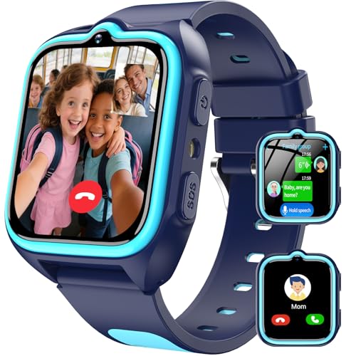 Blackview 4G Kids Smart Watch GPS+LBS+Wi-Fi Tracker SOS Video Voice Chat Phone Watch Pedometer & Sleep School Mode Puzzle Games LED Torch IP68 Waterproof Best Gifts for Boys Girls Teens 4-12