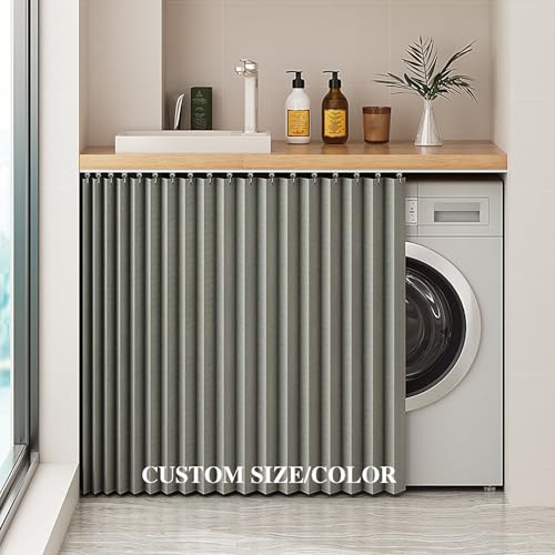 Generico Tenda per Armadio con Binari Scorrevoli, Tenda Antipolvere per Porte -Tenda in Finto Lino su Misura Oscurante e Antivento per Cucina, Bagno, Guardaroba