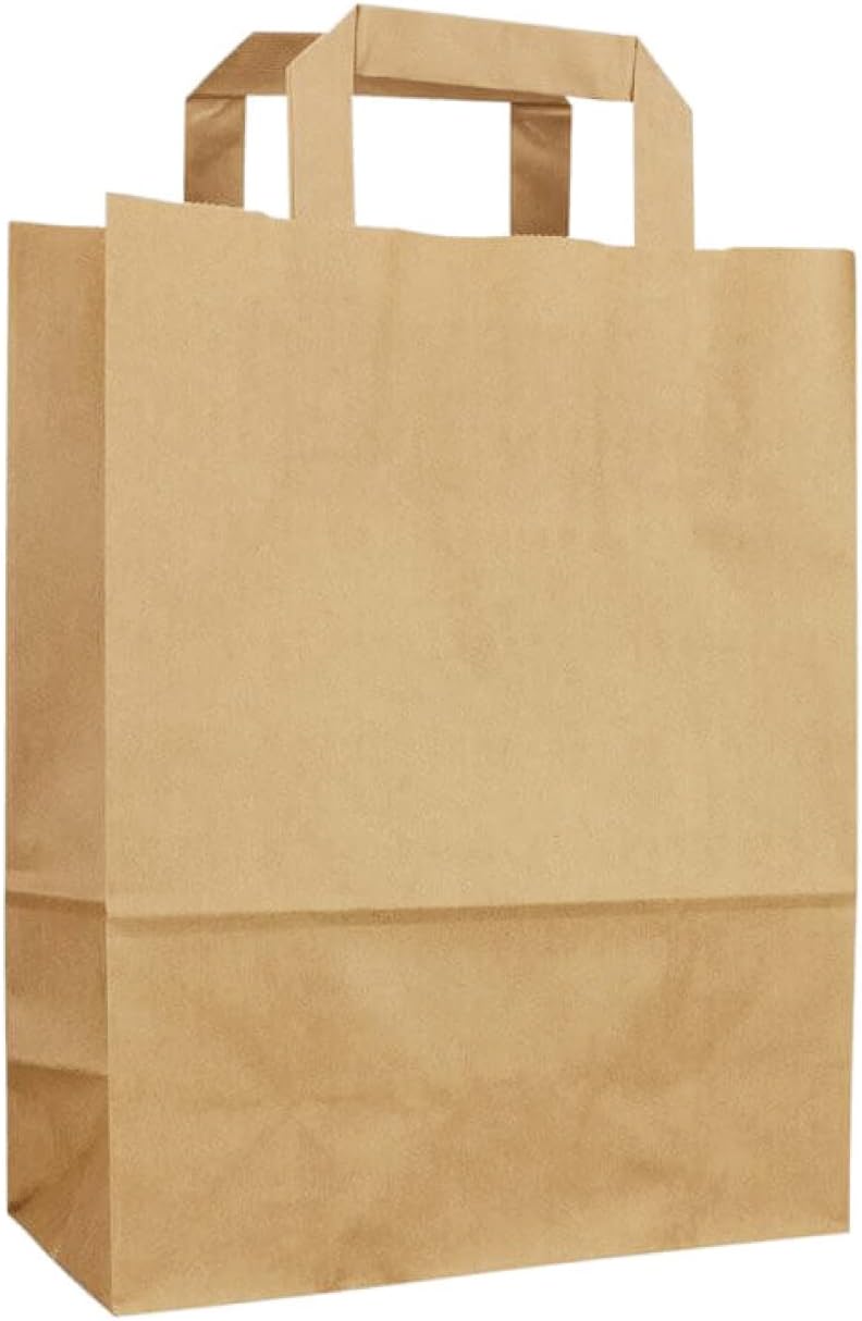 Bony Packaging Kraft Paper Bag with Flat Handle 25-Pieces, 24 cm x 28 cm x 10 cm Size, Brown