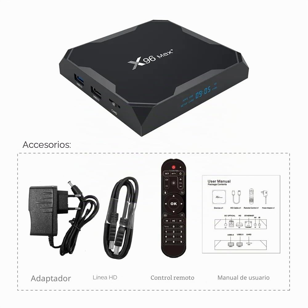 X96 Max Plu Box TV Android 10.0 - 4GB RAM, 32GB ROM - Reproductor multimedia 4K con mando a distancia y cable HDMI