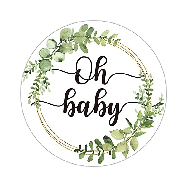 Grüner Kranz Oh Baby geschlechtsneutrale Aufkleber – Babyparty-Aufkleber – Dankeschön-Etiketten für Babyparty, 5,1 cm