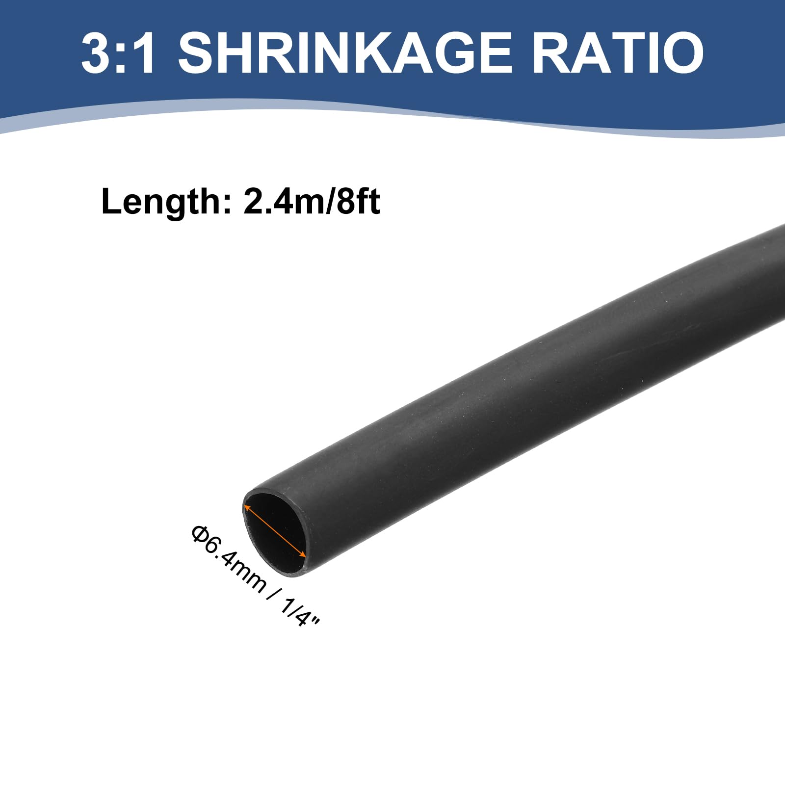 MECCANIXITY 1/4 Inch Heat Shrink Tubing, 3:1 Waterproof Adhesive Marine Grade Heat Shrink Wrap Tube for Wires, 8ft, Black