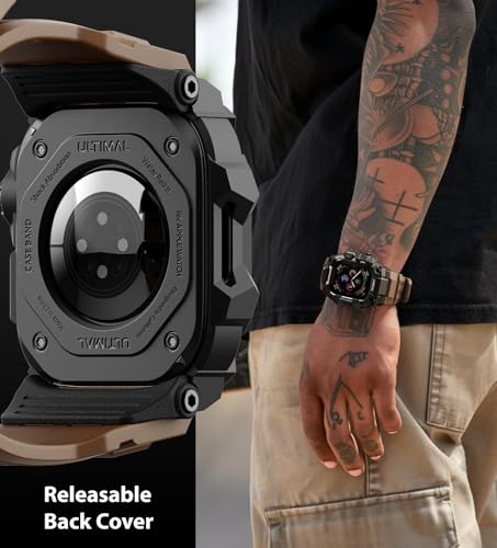 Image of ULTIMAL Rugged Case with Band for Apple Watch 44mm,Compatible with Apple Watch Series SE 3 /SE 2 /SE Generation /6 /5 /4, Military Grade Shockproof Bumper Cover for iWatch Tactical Band Men (Coffee Brown, 44mm)