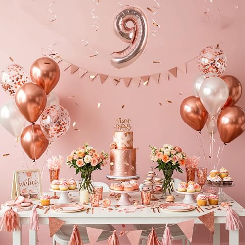 Image of TONIFUL 16 Inch 10 Pcs Fat Rose Gold 0-9 Birthday Number Balloons