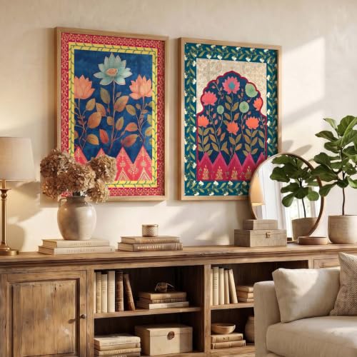 Image of Kotart Indian Art Traditional Floral Paintings for Living Room | Framed Wall Painting for Home Room Bedroom Office Wall Decor | Paintings Home Decoration | Poster With frames | Painting Decoration (Art 9, (35x37 Inch), Framed)