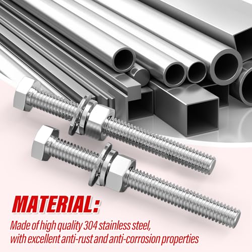 Image of 20PCS 5 /16-18 x 3-1 /2 inch 304 Stainless Steel External Hex Bolt, Fully Threaded Bolt with Nut Flat & Lock Washers and Spanner