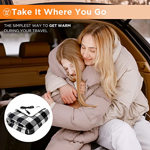 Image of Westinghouse Heated Car Blanket, 12-Volt Electric Blanket for Car, Truck, SUV, RV, Portable Heated Throw for Camping, Grey Buffalo Plaid, 59 inch x 43 inch
