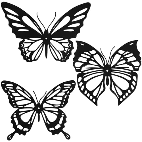 3Pcs Metal Butterflies Wall Decor Exquisite Butterfly Wall Art Hanging Wall Sculptures Black Butterflies Wall Art Decorations for Living Room Bedroom Bathroom Office